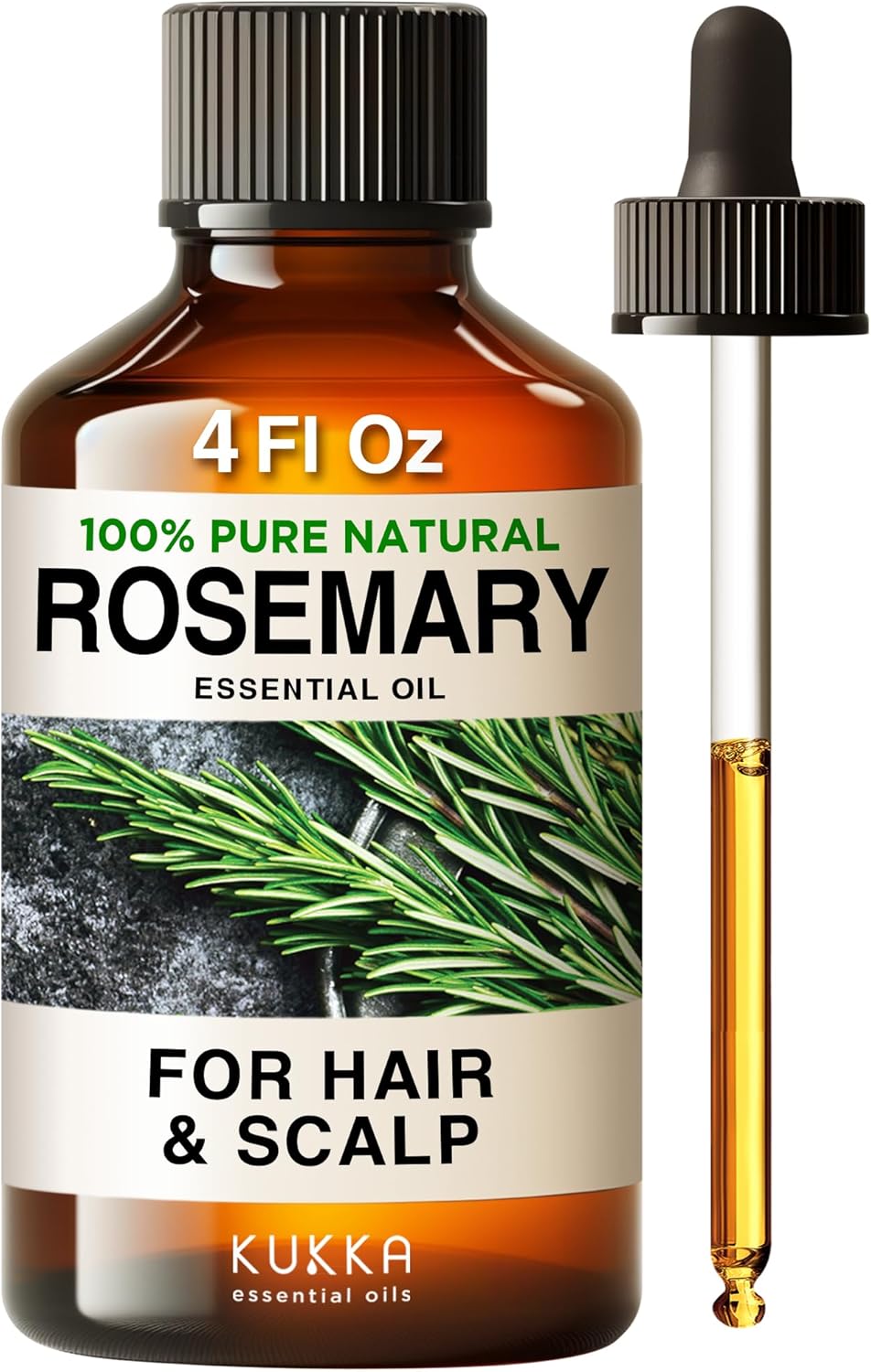 Kukka Rosemary Oil bottle with fresh rosemary sprigs, highlighting its natural and organic formulation.